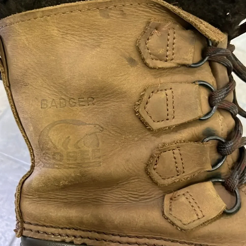 Sorel Badger Brown Women’s Insulated Winter Toe-Up Boots with Faux Fur- Size 7